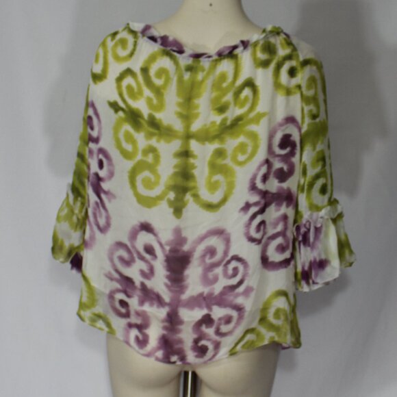 Milly  silk lined  Roll Tab Three Quarter Ruffle Sleeve Blouse boho White size 8 - Picture 3 of 7